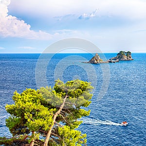 Beautiful view of Adriatic sea with small islet Sveta Nedelja