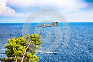 Beautiful view of Adriatic sea with small islet Sveta Nedelja