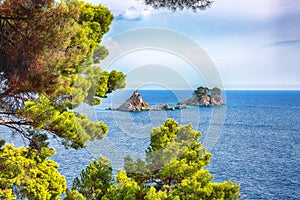 Beautiful view of Adriatic sea with small islet Sveta Nedelja