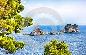 Beautiful view of Adriatic sea with small islet Sveta Nedelja