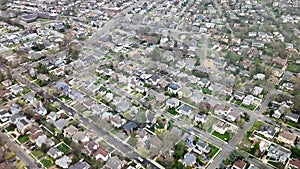 Beautiful view from the airplane window during landing at New York airport onto the architecture of suburban