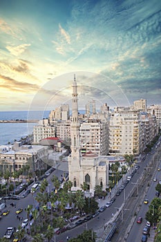 Beautiful view of Al Qaaed Ibrahim Basha Mosque in Alexandria