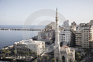 Beautiful view of Al Qaaed Ibrahim Basha Mosque in Alexandria photo