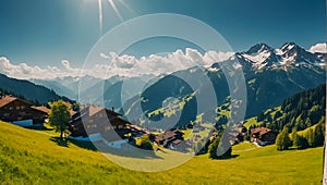 Beautiful view of Alpbach Austria, summer travel destinations resorthouse