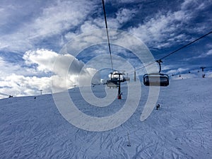 Beautiful view at the alpine ski resort Plan de Corones, Kronplatz in Dolomites mountains, Alps region, Italy photo