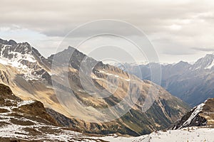 Beautiful view of the Alps mountains in autumn day, Austria, Stubai, Stubaier Gletscher resort