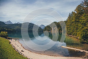 Beautiful view of Alpsee, with scenic mountain landscape near Fussen, Bavaria, Germany