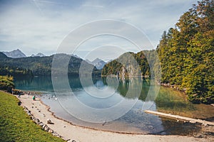 Beautiful view of Alpsee, with scenic mountain landscape near Fussen, Bavaria, Germany