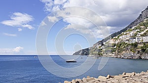 Beautiful view of Amalfi Marina Coppola port in the province of Salerno, the region of Campania, Amalfi Coast, Costiera Amalfitana