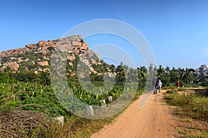 Beautiful view of the amazing Hampi`s ruins. Hampi, Karnataka, India