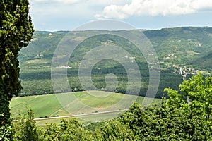 Beautiful view at amazing landscape in Istra region with frame of trees, Croatia