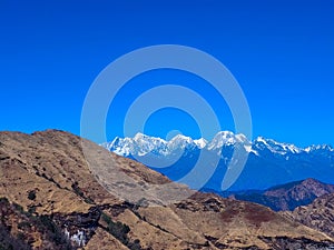 Beautiful view of the amazing maountain and hills around the Kuri Village, Kalinchowk, Nepal with the amazing valleys at 11,000