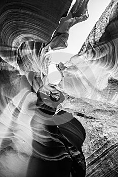 Beautiful view of amazing sandstone formations in famous Antelope Canyon on a sunny day near town Page. Arizona, USA