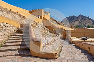 Beautiful view of Amber fort and Amber palace with its large ramparts and series of gates and cobbled paths