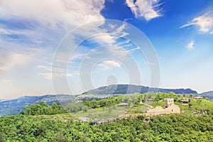 Beautiful view of the ancient fortress Tsarevets in the mountains, in Veliko Tirnovo, Bulgaria photo