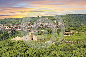 Beautiful view of the ancient fortress Tsarevets in the mountains, in Veliko Tirnovo, Bulgaria photo