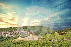 Beautiful view of the ancient fortress Tsarevets in the mountains, in Veliko Tirnovo, Bulgaria photo