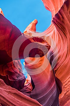 Beautiful view of Antelope Canyon sandstone formations in famous Navajo Tribal national park near Page, Arizona, USA