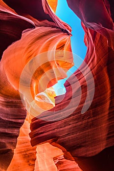 Beautiful view of Antelope Canyon sandstone formations in famous Navajo Tribal national park near Page, Arizona, USA