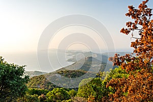 Beautiful view of the archipelago from the Osorcica Televrina mountain on the island of Losinj, Croatia at dawn