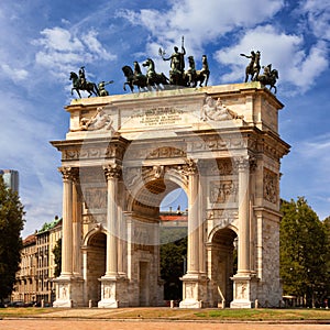 Beautiful view of Arco della Pace in Milan, Italy