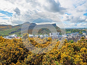 Beautiful view of Arthur`s Seat in Edinburgh, Scotland, UK from Calton Hill.