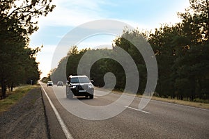 Beautiful view of asphalt highway with traffic. Road trip