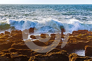 Beautiful view of the Atlantic Ocean in the area of the city of Essaouira in Morocco on a sunny summer day