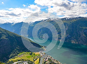 Beautiful view of the Aurland fjord landscape from Stegastein viewpoint, Norway, Scandinavia