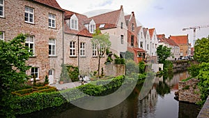 Beautiful View Of Authentic Houses Above The Canal In The Belgian City Of Bruges