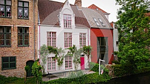 Beautiful View Of Authentic Houses Above The Canal In The Belgian City Of Bruges