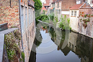 Beautiful View Of Authentic Houses Above The Canal In The Belgian City Of Bruges