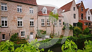 Beautiful View Of Authentic Houses Above The Canal In The Belgian City Of Bruges