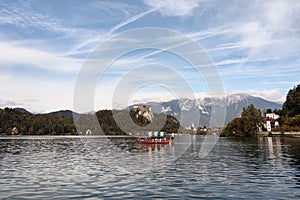 Beautiful view of the autumn lake Bled in Slovenia