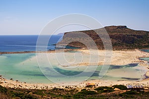 Beautiful view of Balos beach on Crete island, Greece. Crystal clear water and white sand