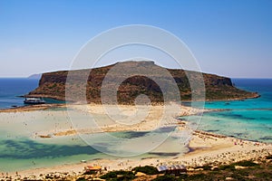 Beautiful view of Balos beach on Crete island, Greece. Crystal clear water and white sand