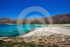 Beautiful view of Balos beach on Crete island, Greece. Crystal clear water and white sand