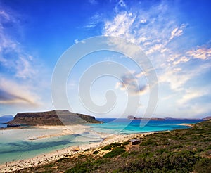 Beautiful view of Balos beach on Crete island, Greece. Crystal clear water and white sand