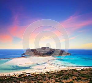 Beautiful view of Balos beach on Crete island, Greece. Crystal clear water and white sand