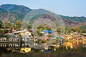 Beautiful view of Ban Rak Thai with reflection on lake, Yunnan C