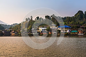 Beautiful view of Ban Rak Thai with reflection on lake, Yunnan C