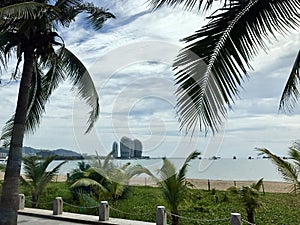 Beautiful view of the bay with skyscrapers from Sanya Bay