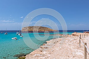 Beautiful view of of the beach Cala Escondida. Ibiza, Balearic Islands. Spain photo