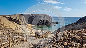 Beautiful view of a beach called ''Playa de la Cera Costa'' in Spain and people relaxing there photo