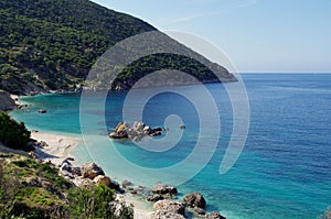 Beautiful view on beach of idyllic and romantic Vouti beach, Kefalonia, Ionian Islands, Greece