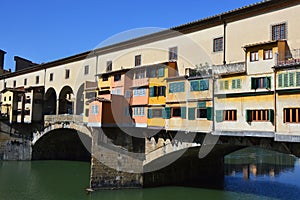 Beautiful view of Beautiful view of Ponte Vecchio bridge over River Arno, Florence, Italy Arno with houses, Florence, Italy photo