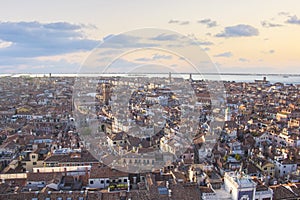 Beautiful view from the bell tower of the Campanella to the Museum Correr and the panorama of the city in Venice