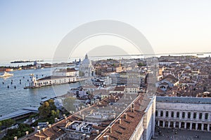 Beautiful view from the bell tower of the Campanella to the Museum Correr and the panorama of the city in Venice