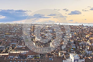 Beautiful view from the bell tower of the Campanella to the Museum Correr and the panorama of the city in Venice photo