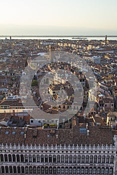 Beautiful view from the bell tower of the Campanella to the Museum Correr and the panorama of the city in Venice photo